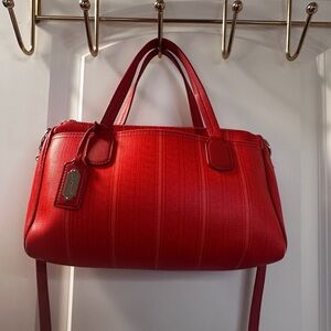 Coach Legacy Red Orange Striped Satchel with Detachable Strap